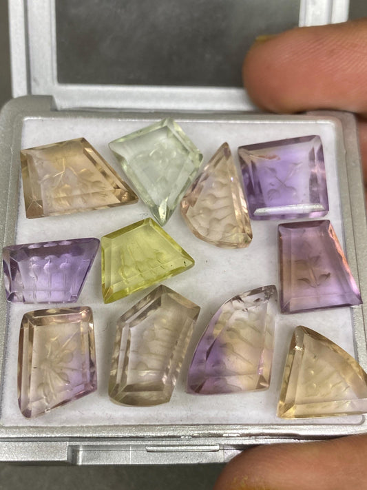 Stunning AAA Ametrine lemon quartz green amethyst intaglio carving cutstones wt 60 carats pcs 11 good size 12x8-16x15mm Ametrine carving