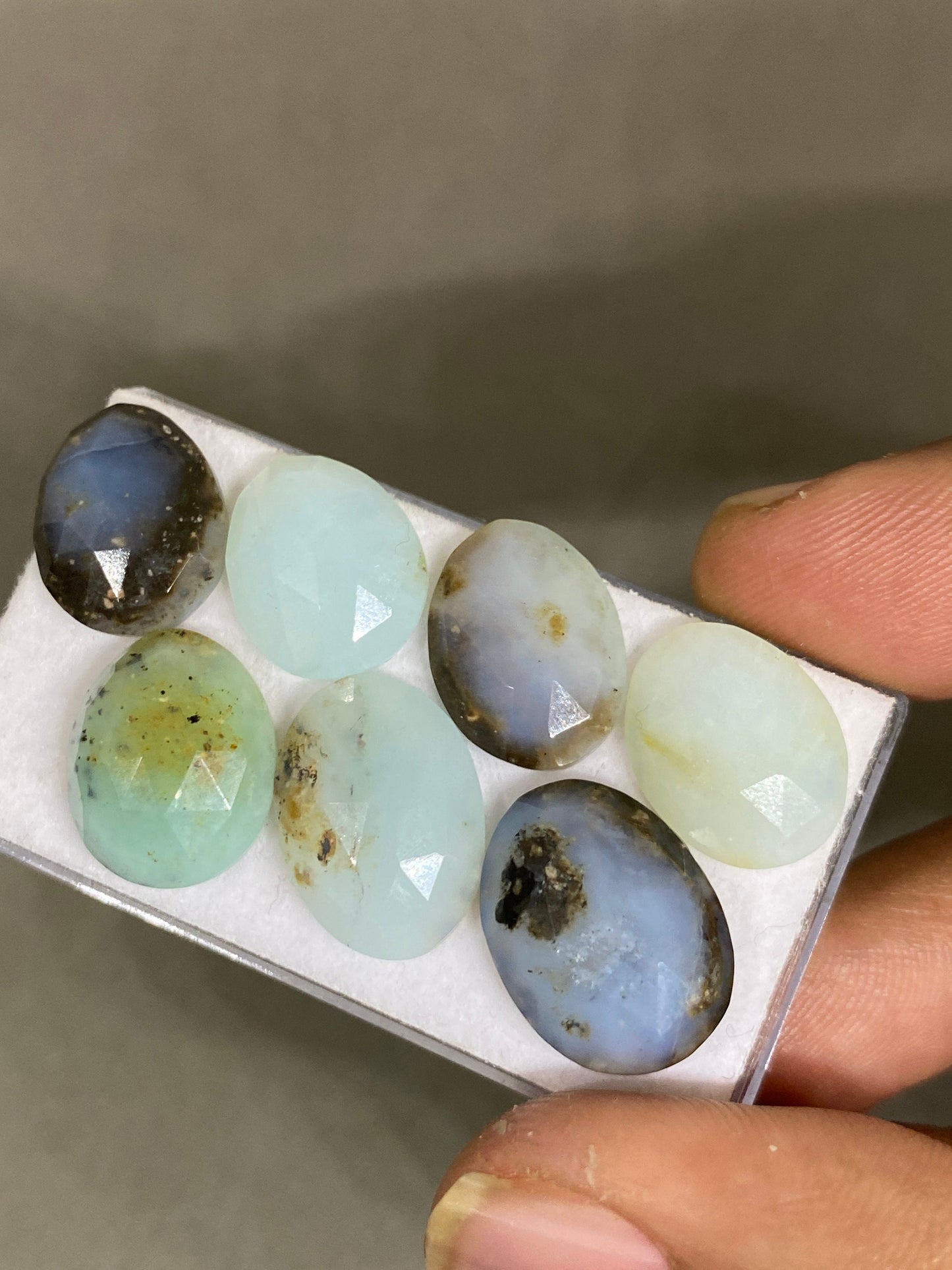 Fascinating rare Peruvian blue green opal ovalish rosecut  wt 35 cts pcs 7 size 14x12-17x12mm natural Peru blue green opal rosecut