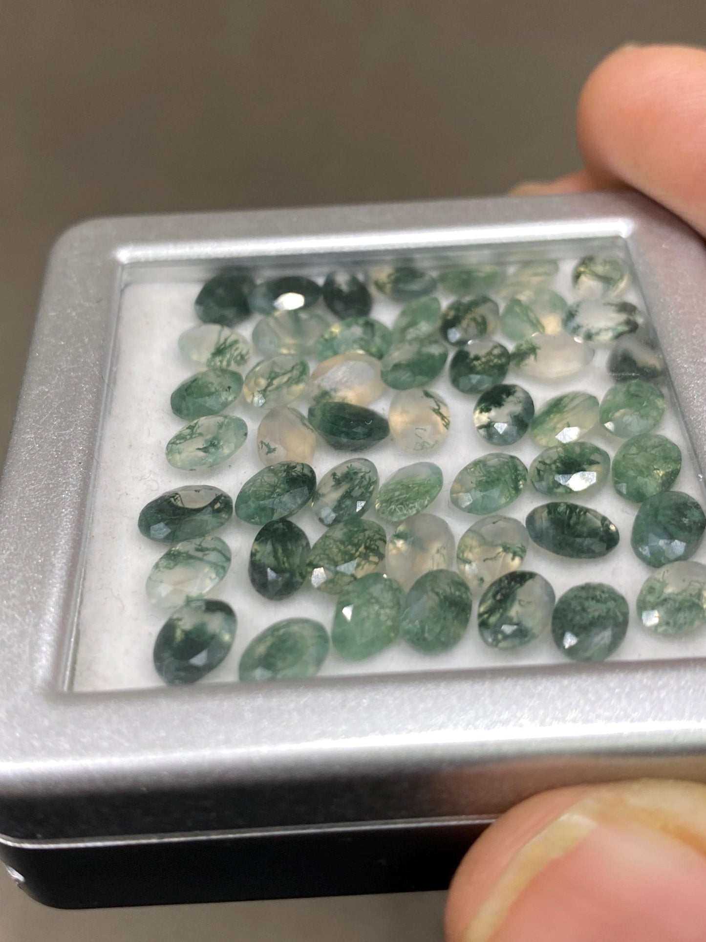 Moss agate Oval faceted cut wholesale lot weight 24 carats pcs 49 size 6x4mm  moss agate oval cut stones