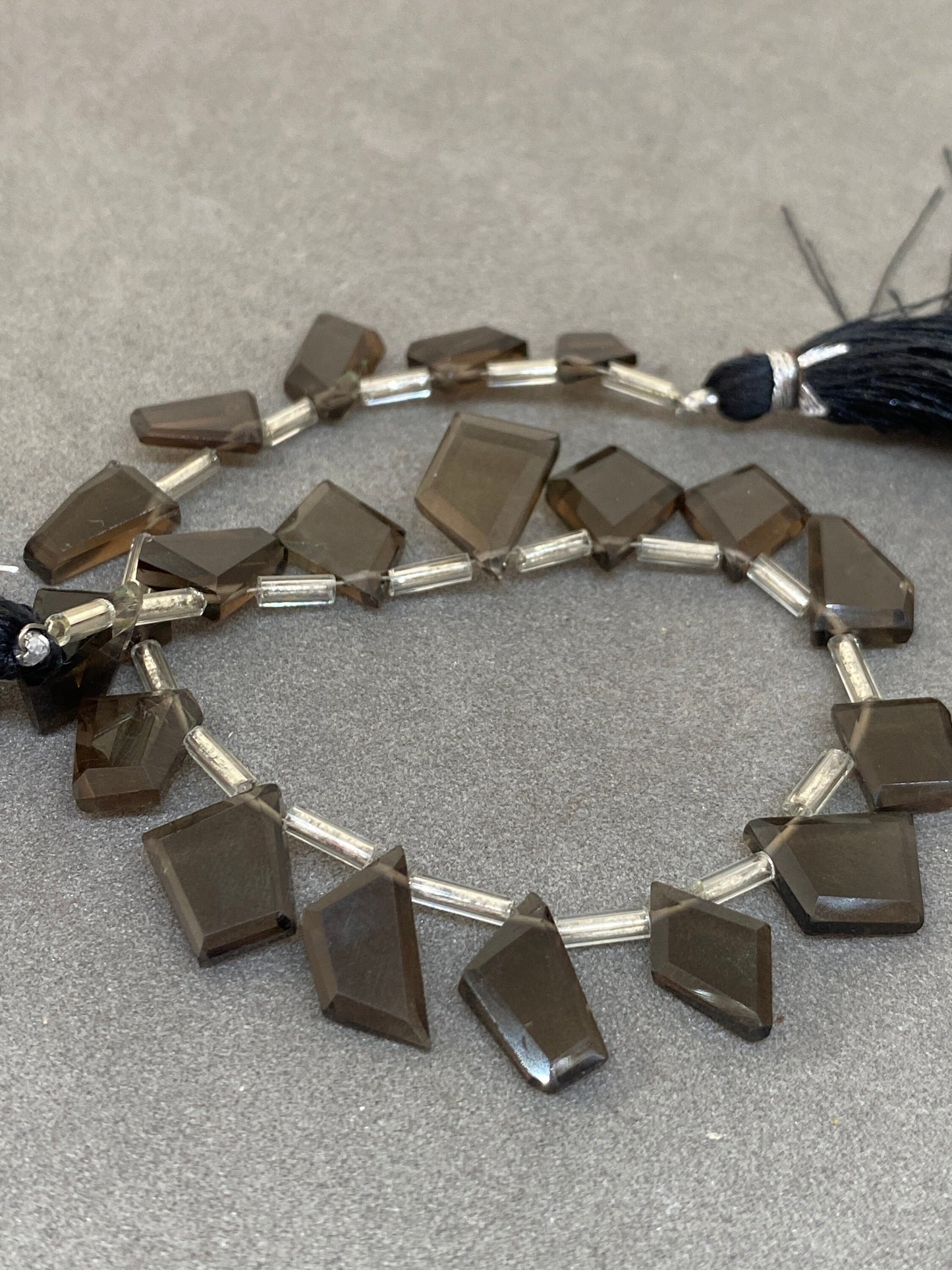 Natural Smokey quartz geometric flats faceted Smokey unusual geometric pointed shape strand inches size  Smokey quartz