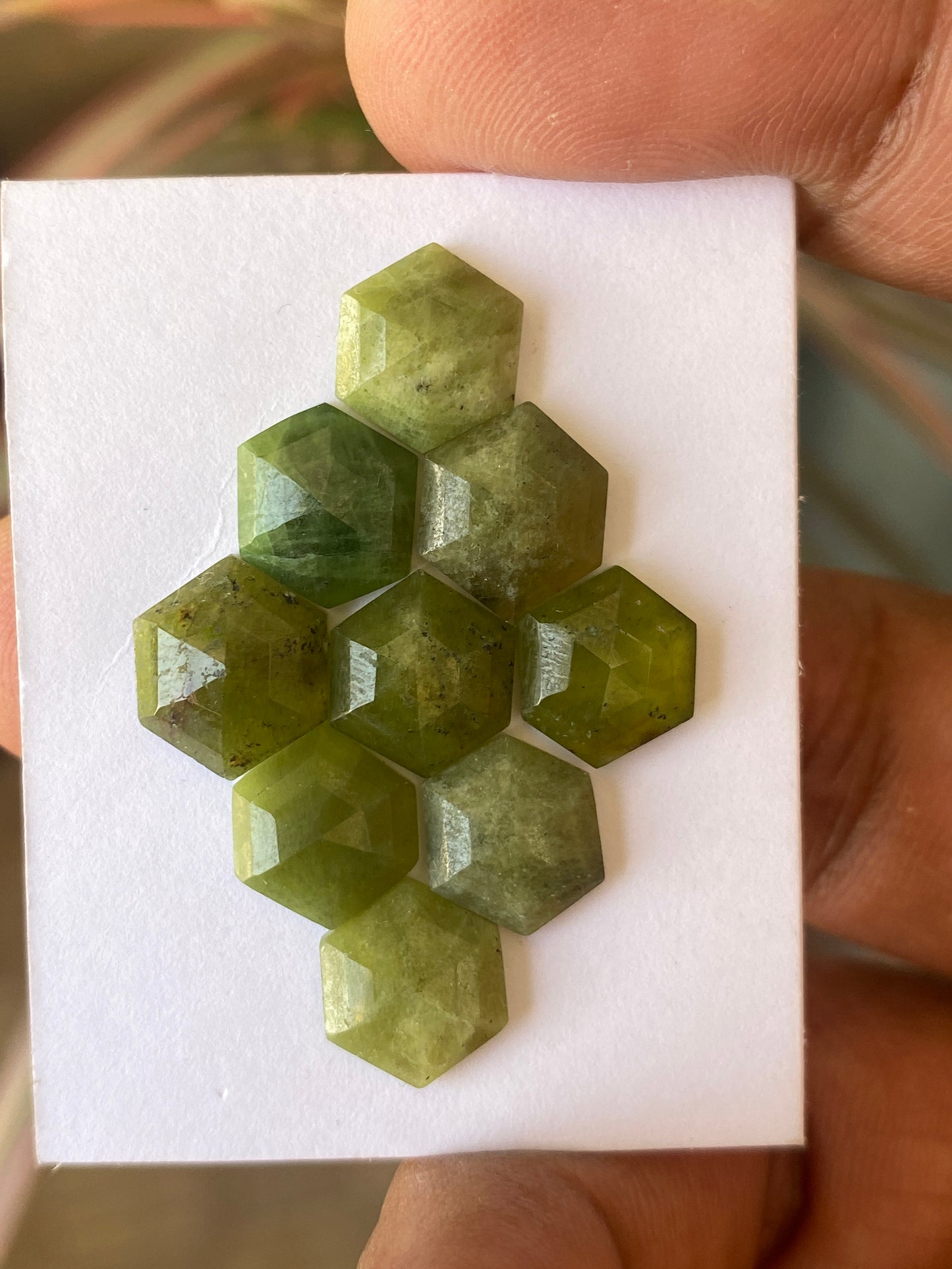 Amazing rare natural vesuvianite hexagon flat cut geometric pcs 9 wt 29 cts  size 10mm-11mm vesuvianite hexagon