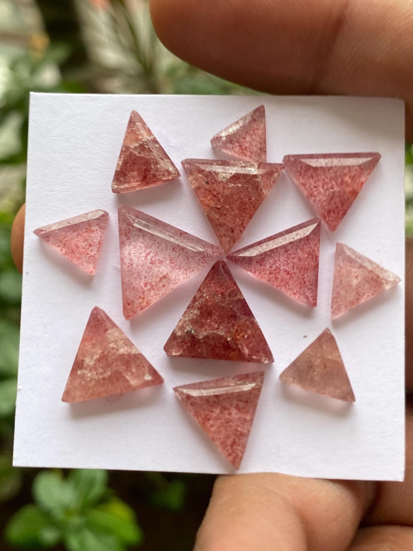 Stunning strawberry quartz triangle step cut  Pcs 12 weight 37.60 carats size 8.2x7.8mm-14.2x13.7mm strawberry quartz rosecut lot