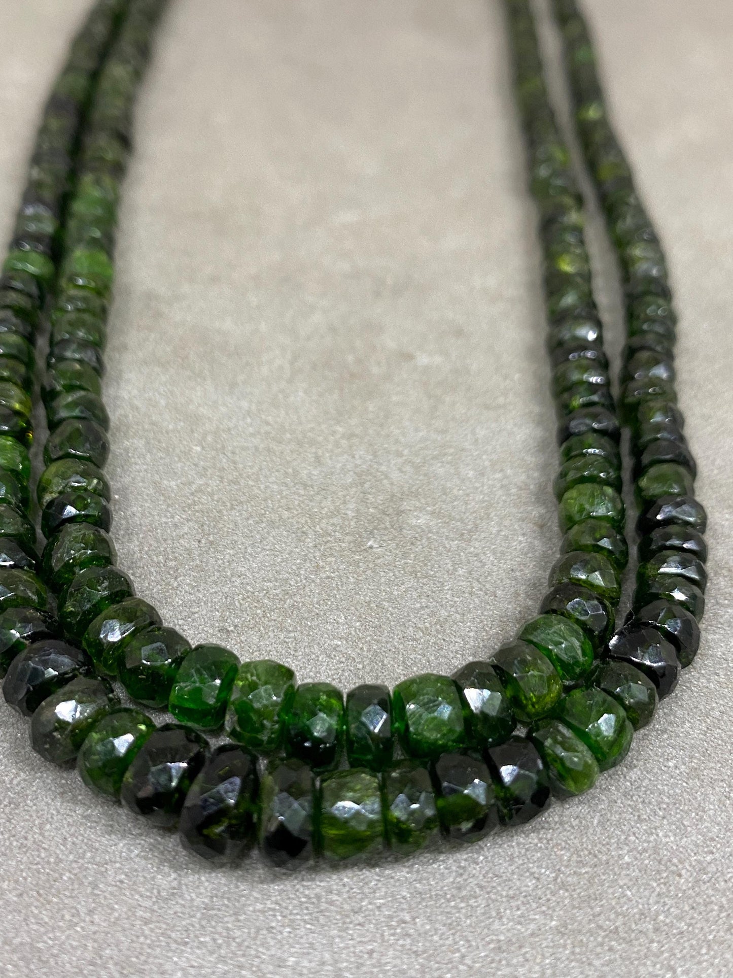 Rare chrome diopside faceted beads rare necklace weight 165 cts size 4mm-7.5mm  length 12.5 and 13.5 inches