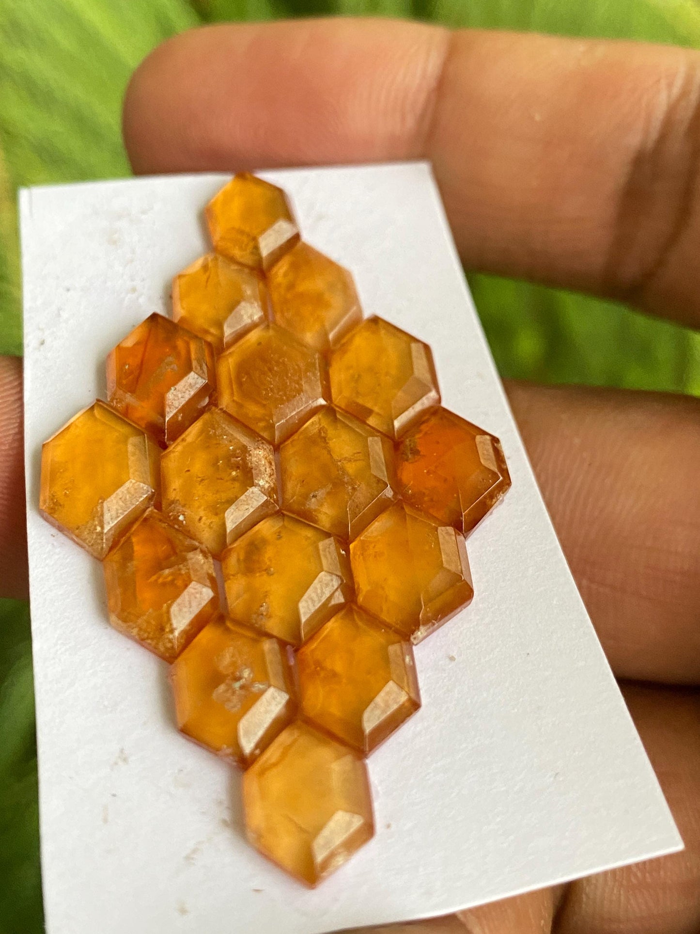 Lovely medium hessonite orange garnet hexagon step cuts wt 26 carats  pcs 16 size 7.9x4.5mm-10.8x6mm Hessonite garnet stepcut hexagons