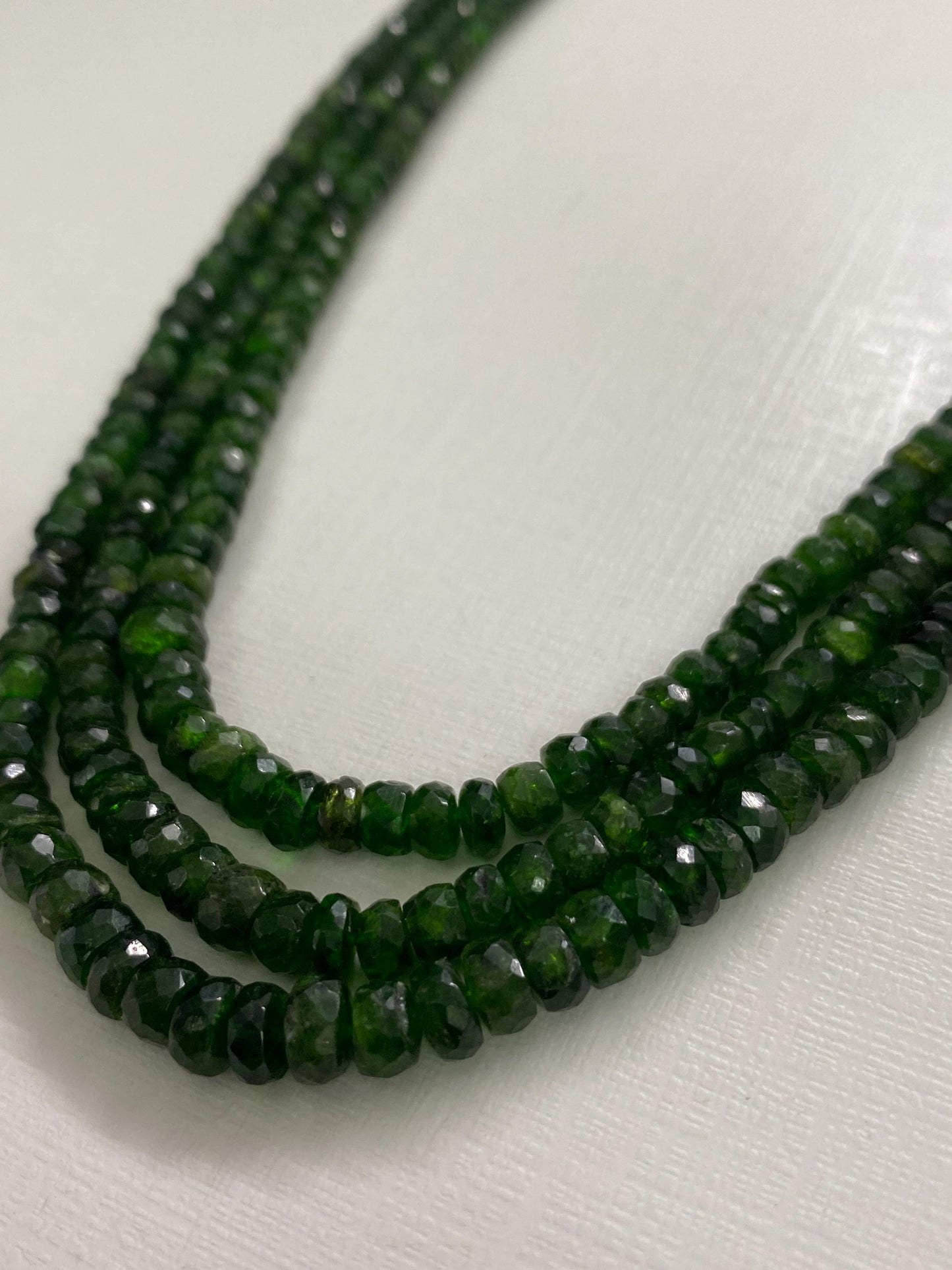 Rare chrome diopside faceted beads rare necklace weight 301 cts size 3mm-7mm  length 16 and 17 inches and 18 inches