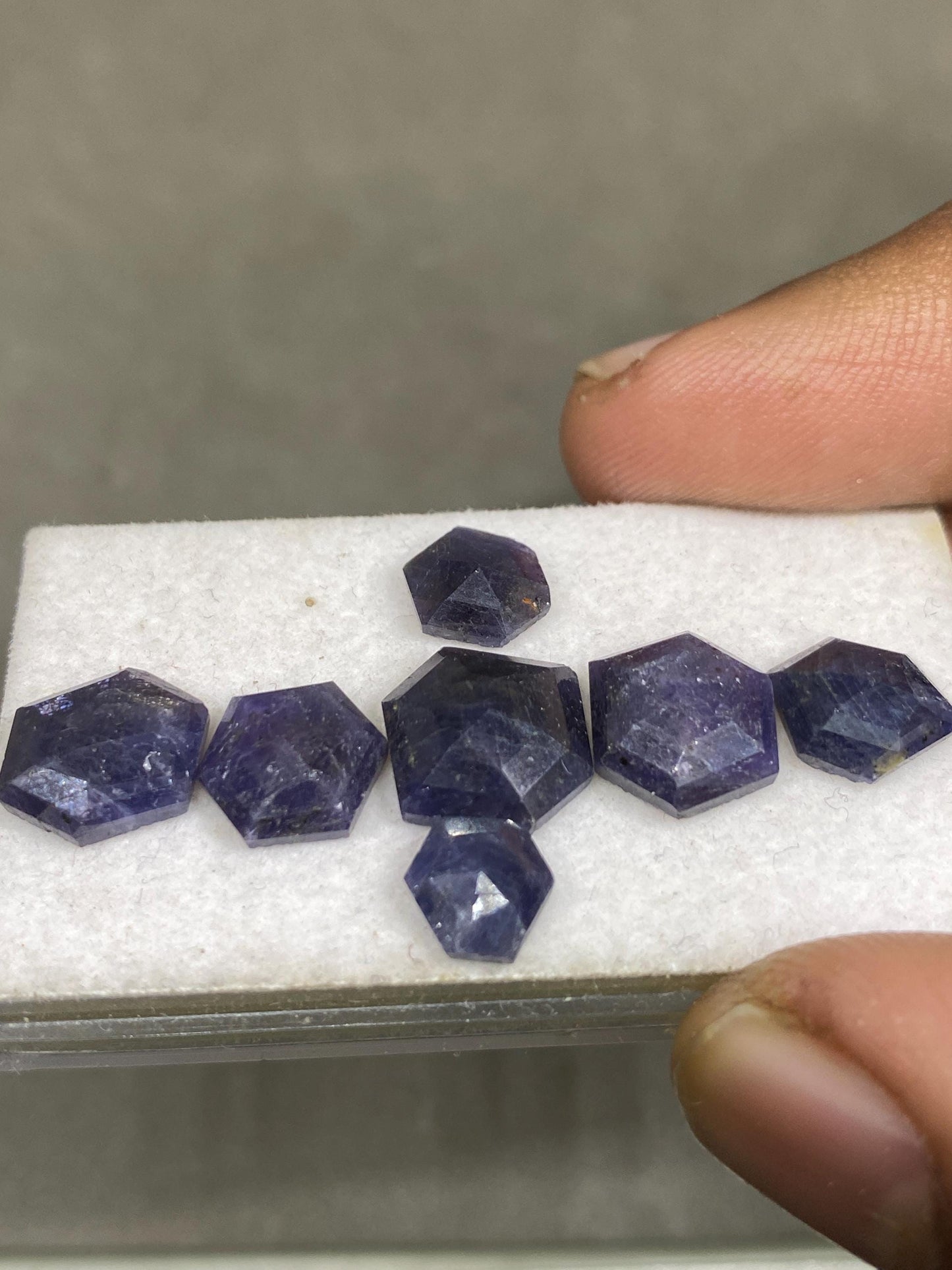 Gorgeous Rare blue purple sapphire hexagon step cuts  wt 22.30  cts pcs 7 size 7x6.8-10mm  blue sapphire stepcut hexagon flatbacks