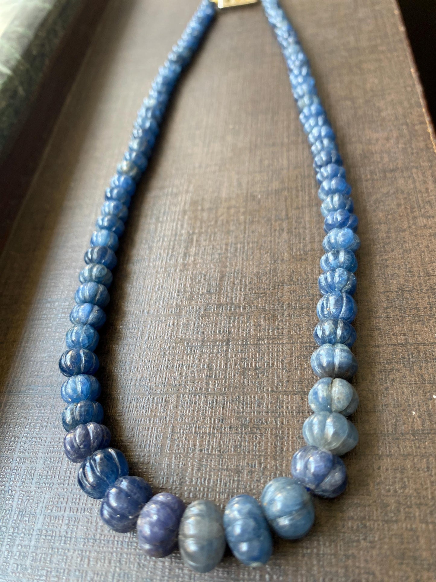 Blue sapphire melon carved beads 250  carats 16 inches size 6mm-11mm sapphire carved beads Handcarved melon carving sapphire beads