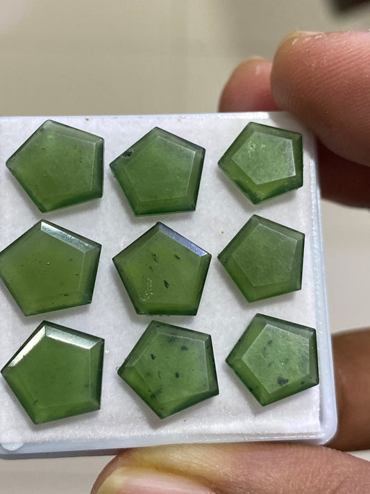 Alluring serpentine Pentagon gems beautiful green serpentine mirror cut weight 21.5 carats size 10mm-11.5mm  pcs 9 serpentine pentagon cut