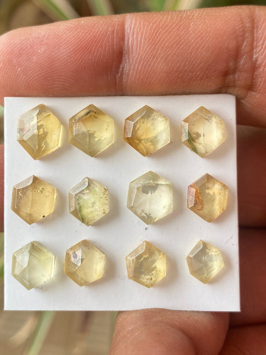 Alluring citrine hexagon shape step cut weight 19 carats pcs 12 size 7.6x6.1mm-10.1x7.7mm citrine hexagon shape stepcut