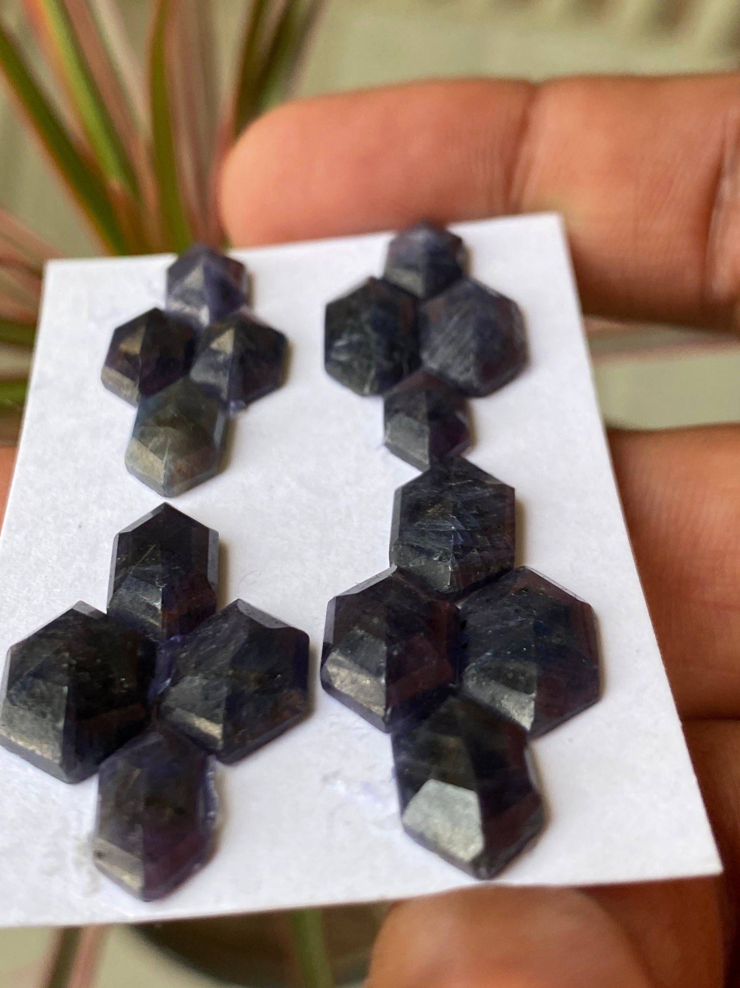 Wow Rare dark blue purple sapphire hexagon step cuts  wt 56 cts pcs 16 size 11x7.8mm-14.5x8.3mm blue sapphire stepcut hexagon flatbacks