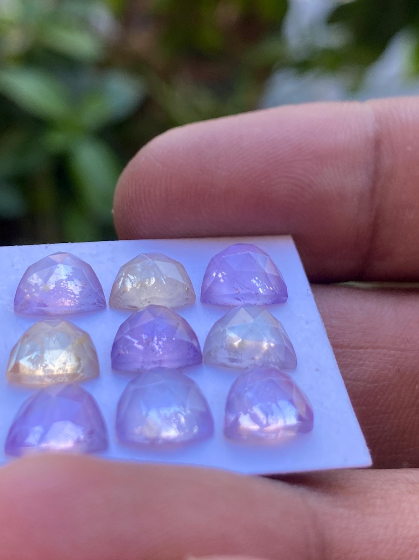 Fantastic rare Ametrine rosecut trillion flatback gems weight carats rosecut Ametrine flats size  pcs 9 wt 11.35 cts 8mm Ametrine rosecut