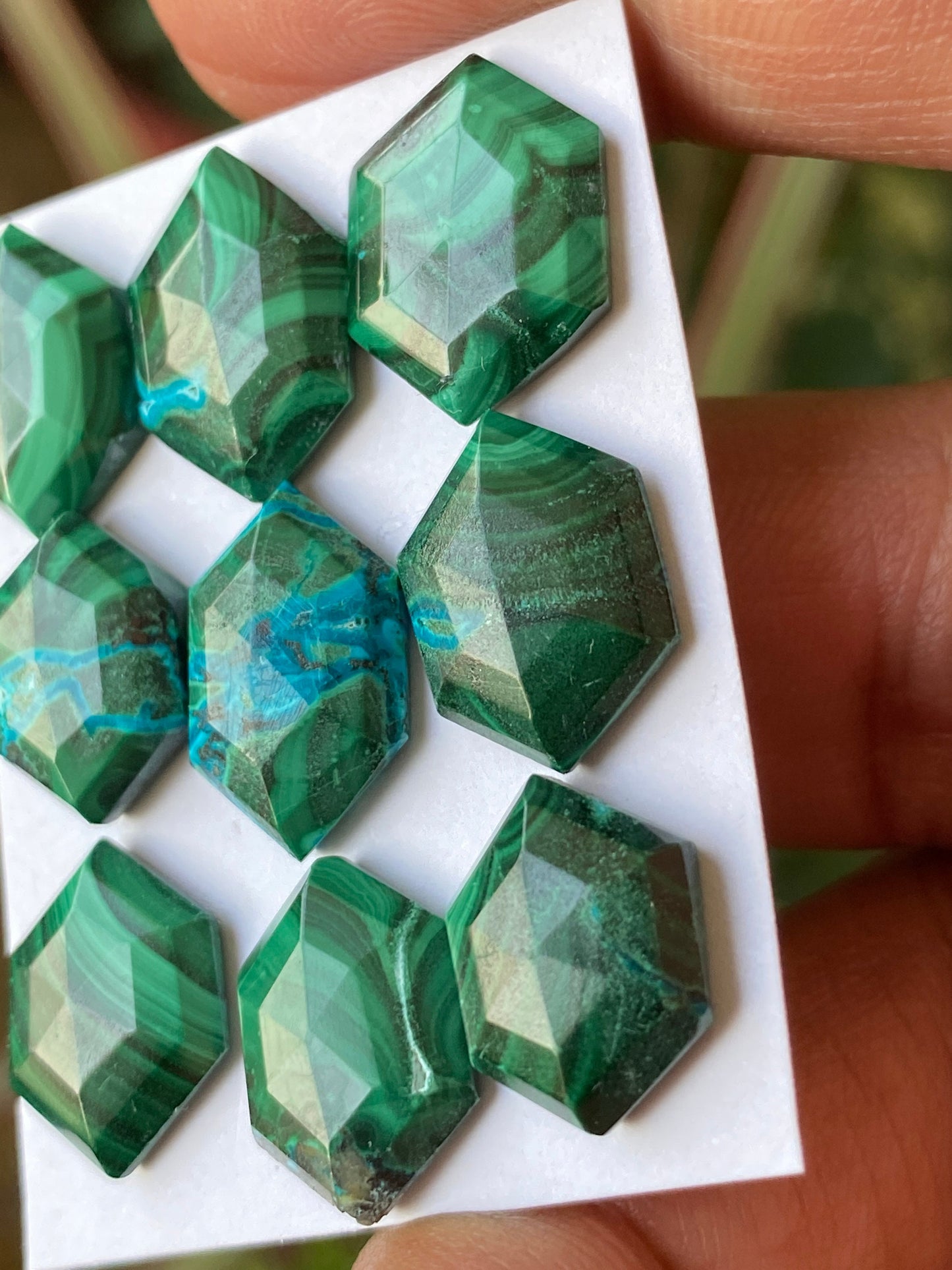 Amazing rare malachite chrysocolla hexagon stepcut wholesale lot weight 55 carats pcs 9 size 14x11mm-16x11mm flatback gems