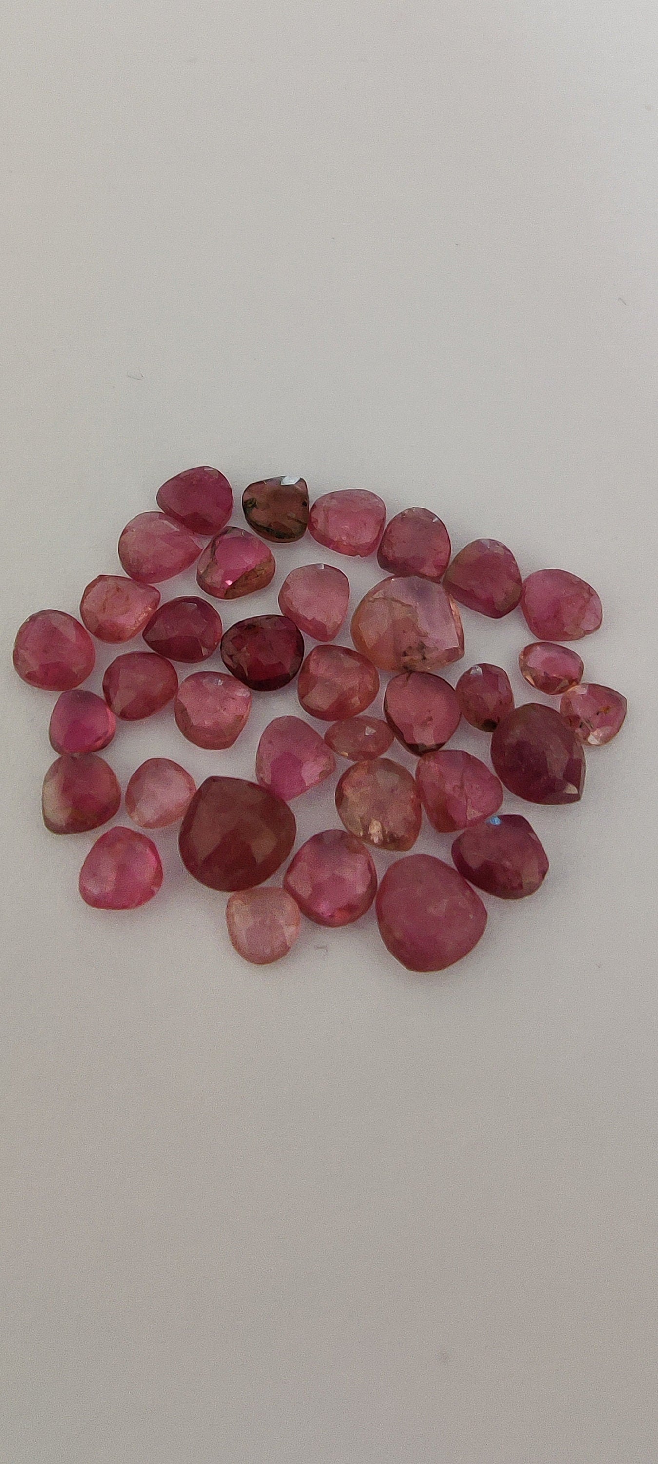 Pink tourmaline very small size faceted heart briolettes undrilled pcs 36 wt 15.50 carats size 4x3.8-6mm pink tourmaline heart briolettes