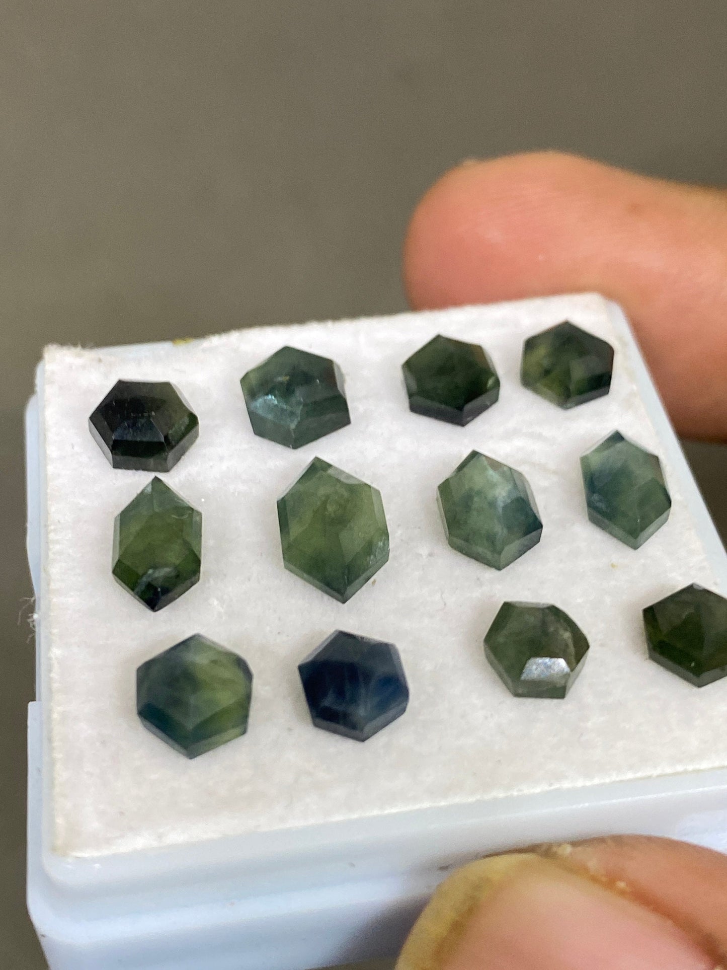 Awesome rare blue sapphire hexagon geometric parti sapphire bi color sapphire pcs 12 wt 18.85 carats size 6.5-11.5x6mm rosecut sapphire