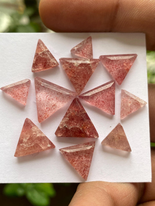 Stunning strawberry quartz triangle step cut  Pcs 12 weight 37.60 carats size 8.2x7.8mm-14.2x13.7mm strawberry quartz rosecut lot