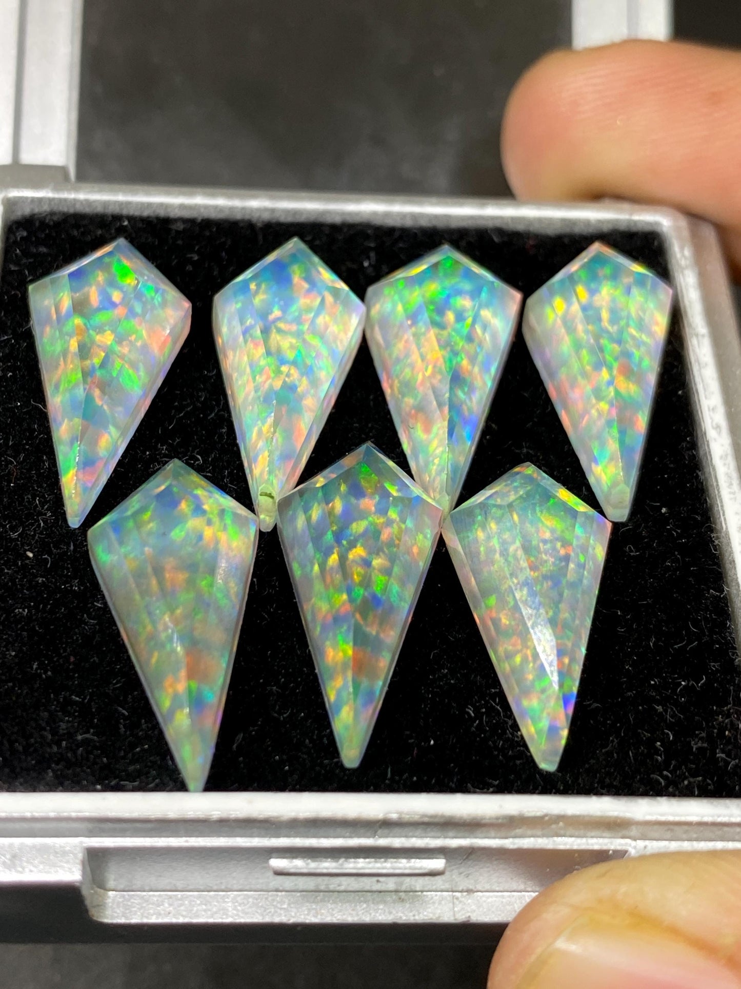 Amazing Multi fire  aurora opal and crystal  doublet kite stepcut  pcs 7 wt 49 carats big size 20x10mm ring pendant earring Aurora opal