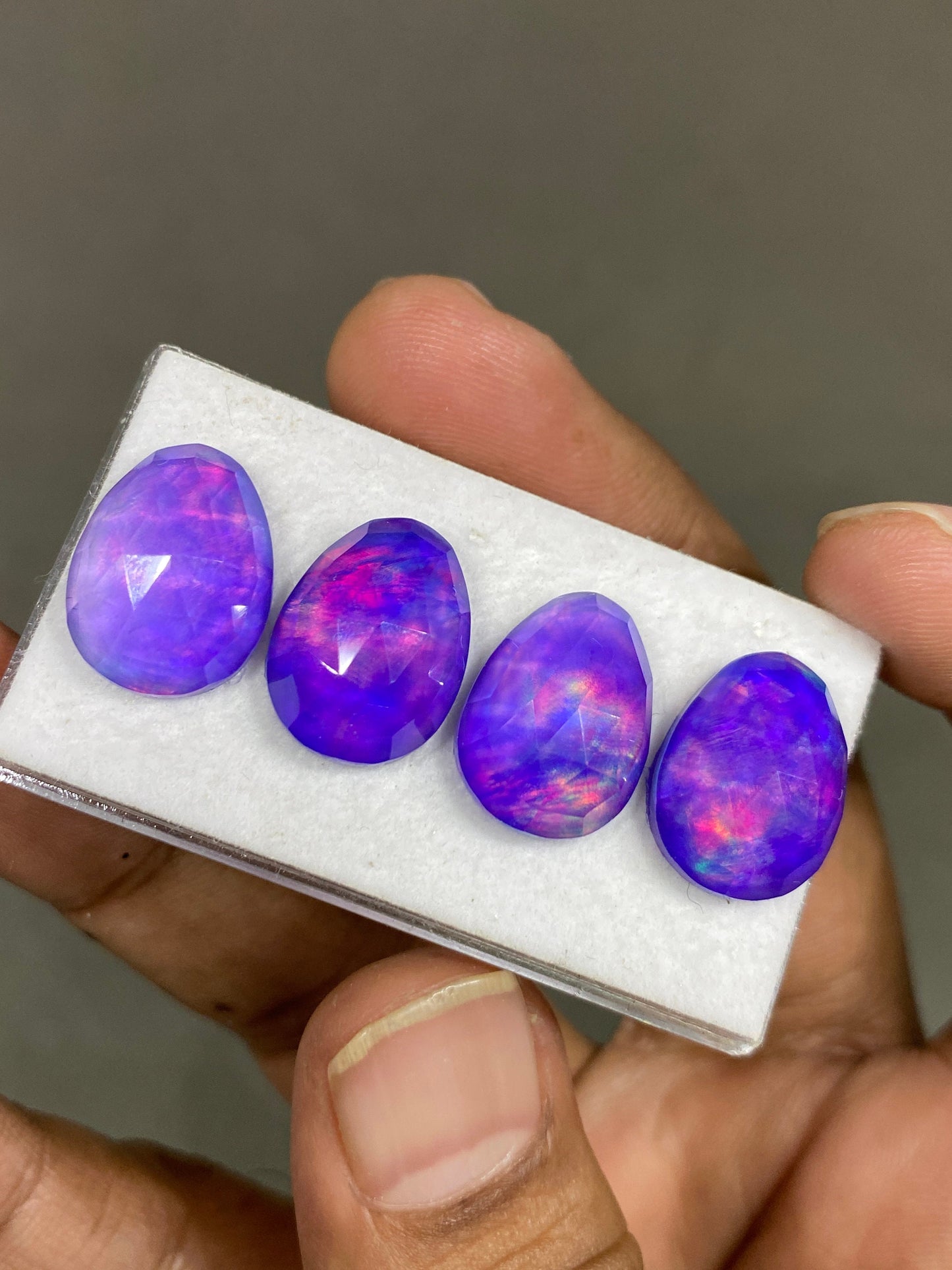 Wow Purple fire aurora opal n crystal doublet freeform rosecut pcs 4 wt  carats size 16x12mm ring pendant earring auroral opal rosecut