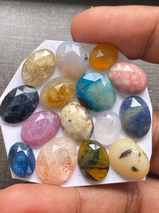 Gorgeous multi stones kyanite sunstone sapphire Montana agate chrysocolla carnelian rosecut pcs 15 weight 73 carats size 10x8-16x12mm