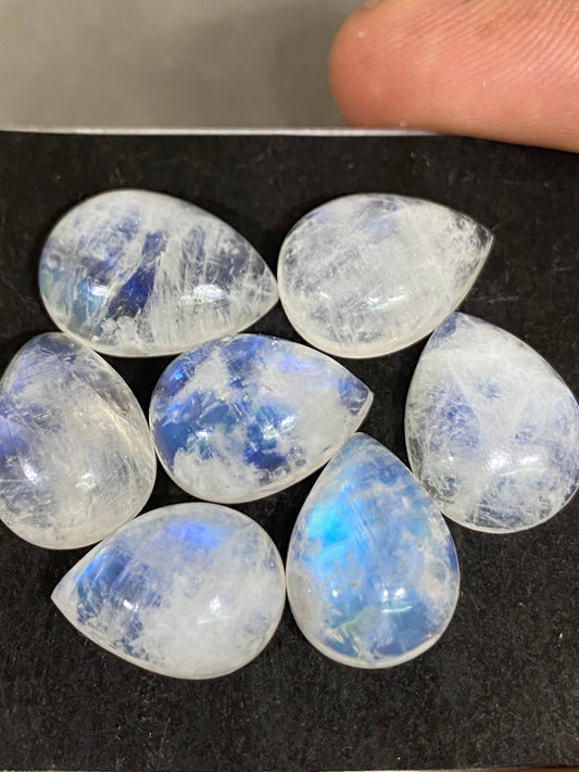 Fascinating  Blue fire rainbow moonstone pear cabochons  lot pcs 7 weight 61 cts size 16x11-17x12mm beautiful fire rainbow moonstone