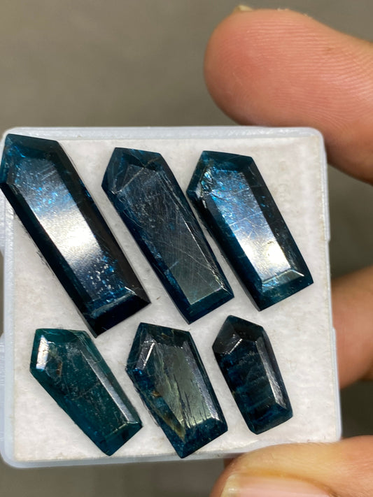 Fabulous rare teal kyanite moss pentagon stepcut  flatback amazing quality lovely color weight 34 cts pcs 6 size 7x4-36x9mm rosecut