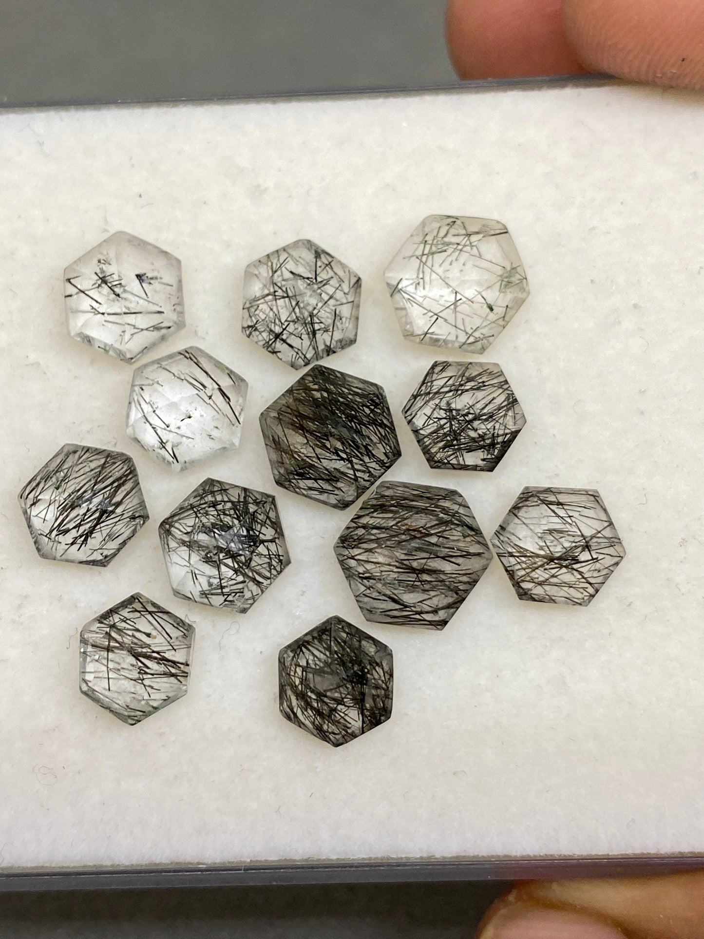 Gorgeous very Rare Sri Lanka mines aaa Black rutile hexagon step cut weight 28 cts pcs 12 size 8.9x8mm-11mm Black Rutile stepcut hexagon