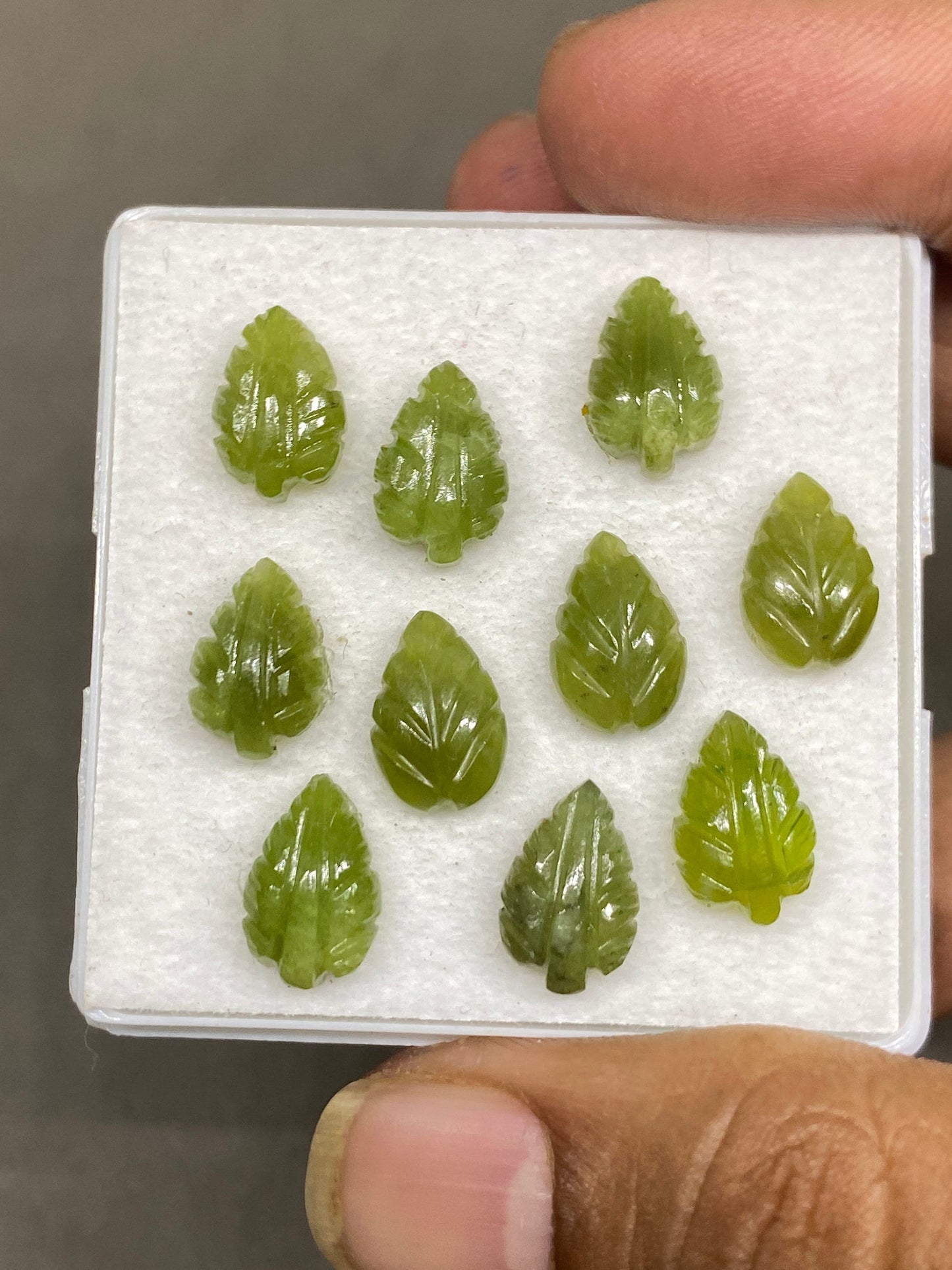 Dazzling Vesuvianite leaves carving wt 34 carats pcs 10 good size 12x8mm leaves carving Vesuvianite leaf carving