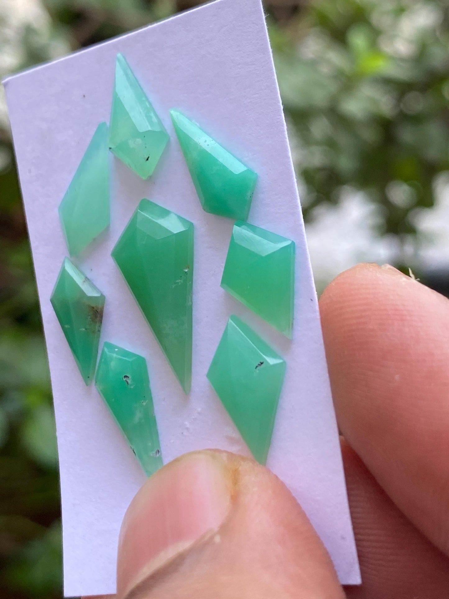 Nice Rare  chrysoprase kite stepcut weight 12.15  pcs 9 size 13x6-19x9mm chrysoprase kite stepcut gems flatbacks