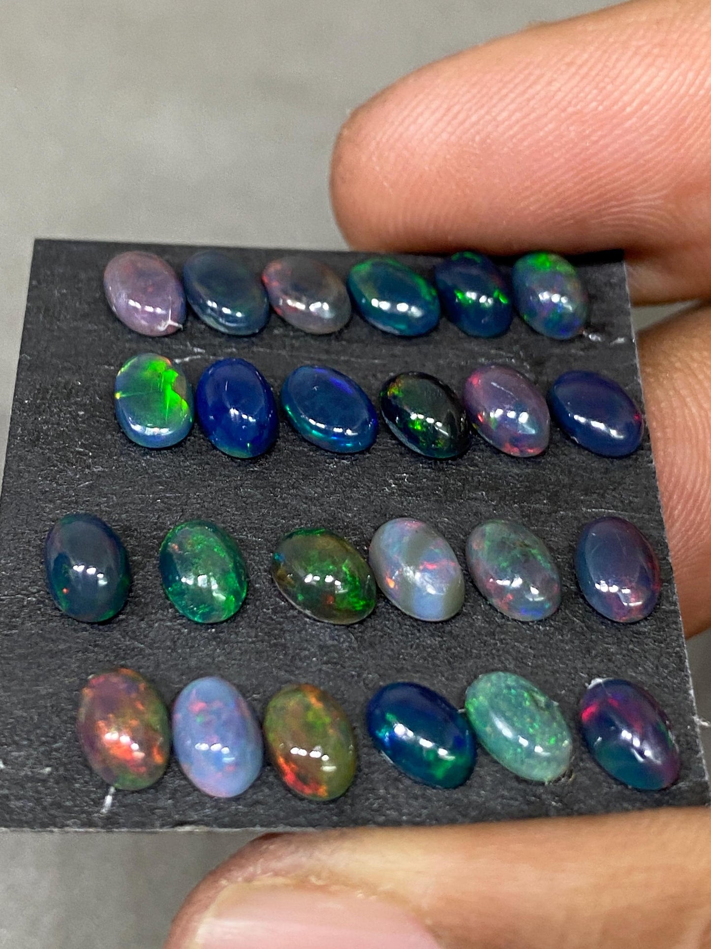 Black opal (smoked) Natural Fire opal cabochons lot size wt 8.30 cts size 6x4mm  pcs 24 opal cabochon aaa quality fire black opals cabochons