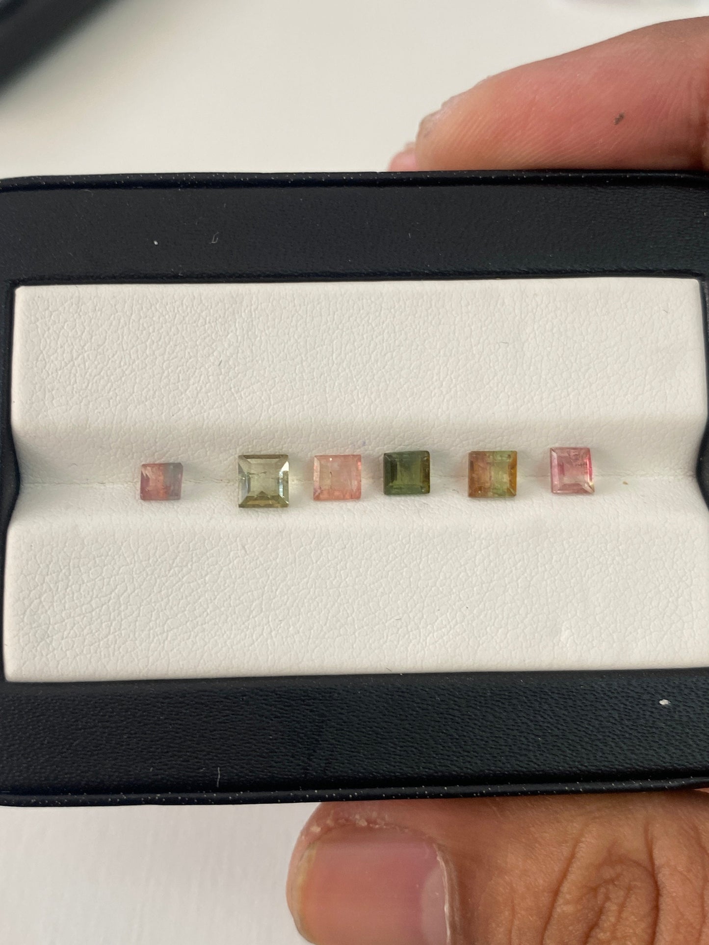 Watermelon Tourmaline cutstones pcs 6 wt 2 carats small size 3-4mm tourmaline cuts princess squares cutstones Watermelon tourmaline cut