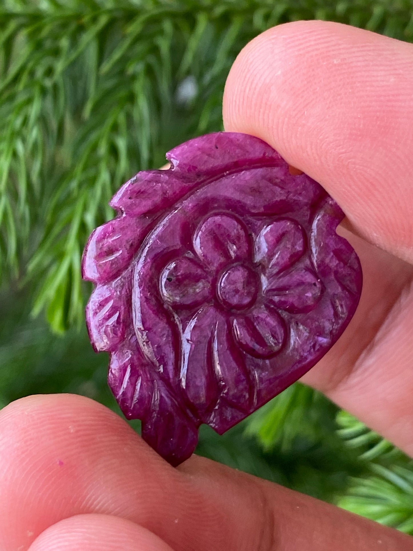 Gorgeous very rare huge size natural ruby handmade flower carving weight 24 carats size 31x24mm ideal for pendant ruby leaf carving