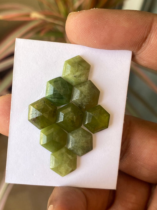 Amazing rare natural vesuvianite hexagon flat cut geometric pcs 9 wt 29 cts  size 10mm-11mm vesuvianite hexagon