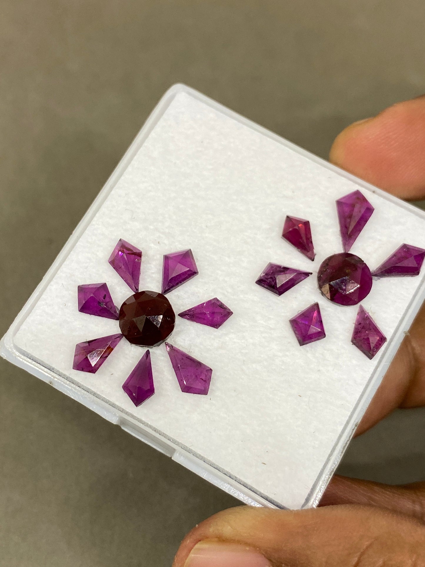 Wow Rhodolite garnet geometric kite step cut round rosecut aaa quality wt 16 cts pcs 15 size 8x4.6mm-10.3x6mm  Rhodolite garnet stepcut kite