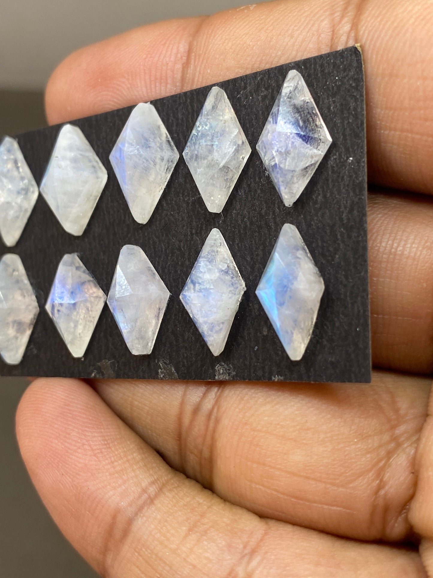 Stunning rare Blue fire white rainbow moonstone faceted rosecut diamond pcs 10 wt 27 cts size 13x7-15x9mm fire rainbow moonstone