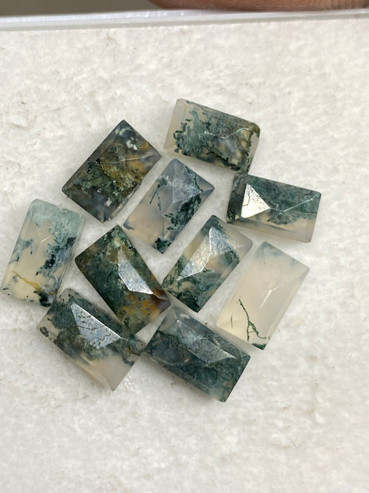 Cute Rutiliated green agate moss agate stepcut flats pcs 10 wt 18 carats size 8x5-9x5mm cushion geometric stepcut flatback gems