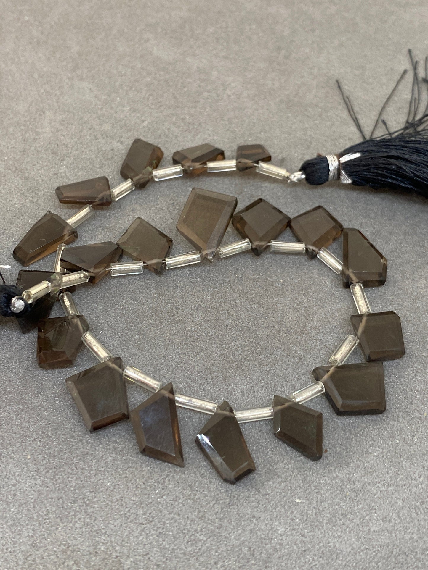 Natural Smokey quartz geometric flats faceted Smokey unusual geometric pointed shape strand inches size  Smokey quartz