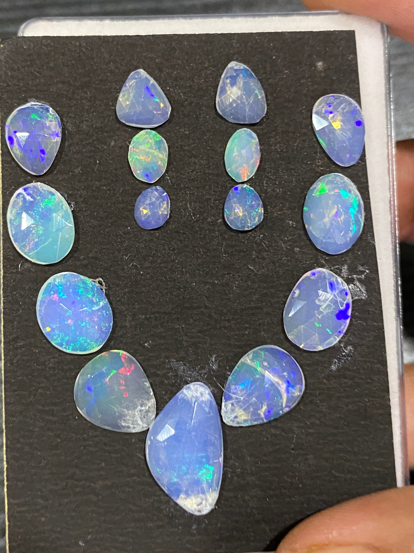 Mesmerising blue green Ethiopian opal rosecut necklace Welo opal rosecut aaa wt 15.5 cts pcs 15 size  fire natural opal rosecut