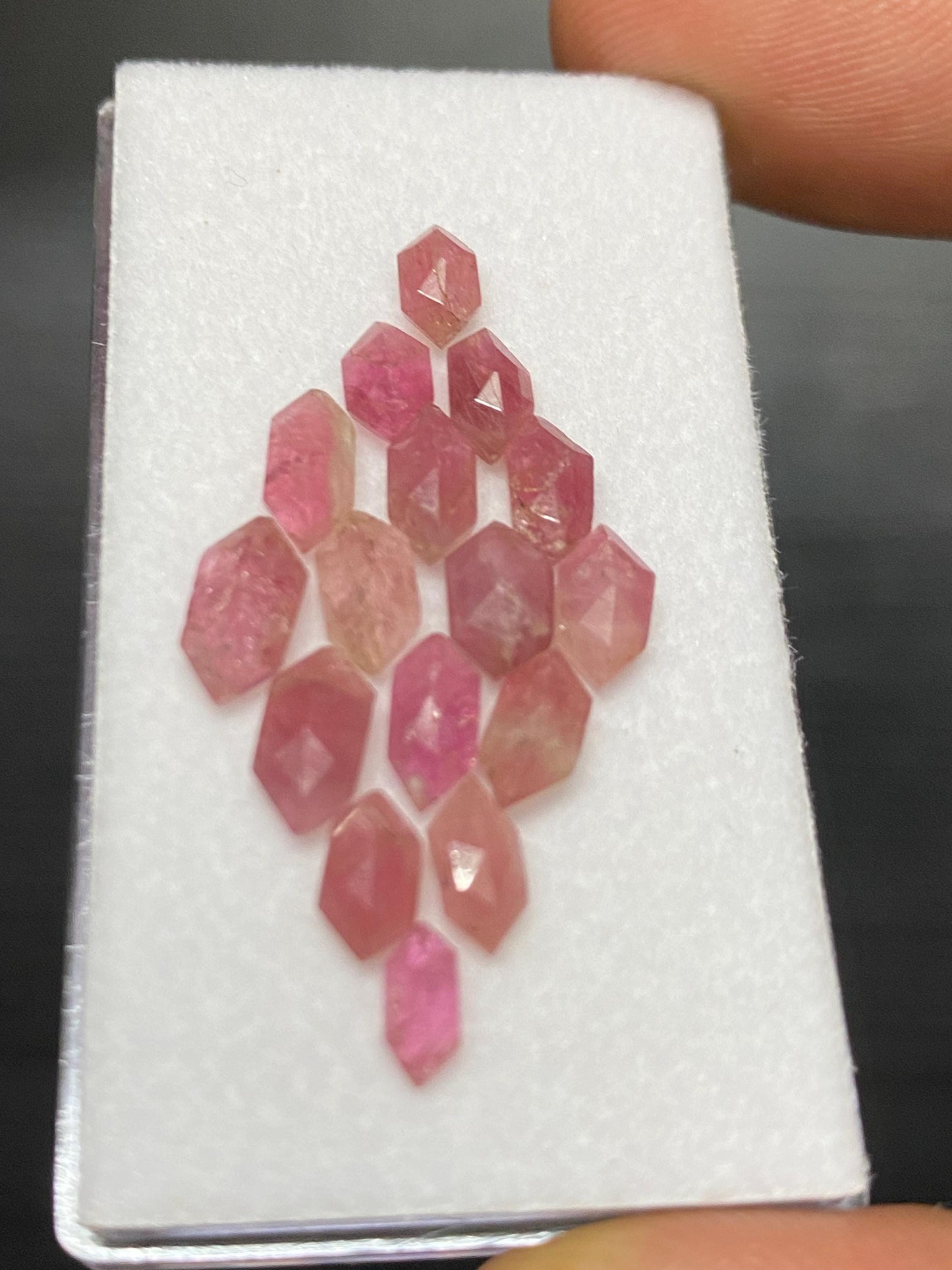 Wow rare pink tourmaline stepcut hexagons wt 8.50 carats pcs 16 small size 6.4x3.9mm-8.6x4.4mm pink  tourmaline hexagon stepcuts