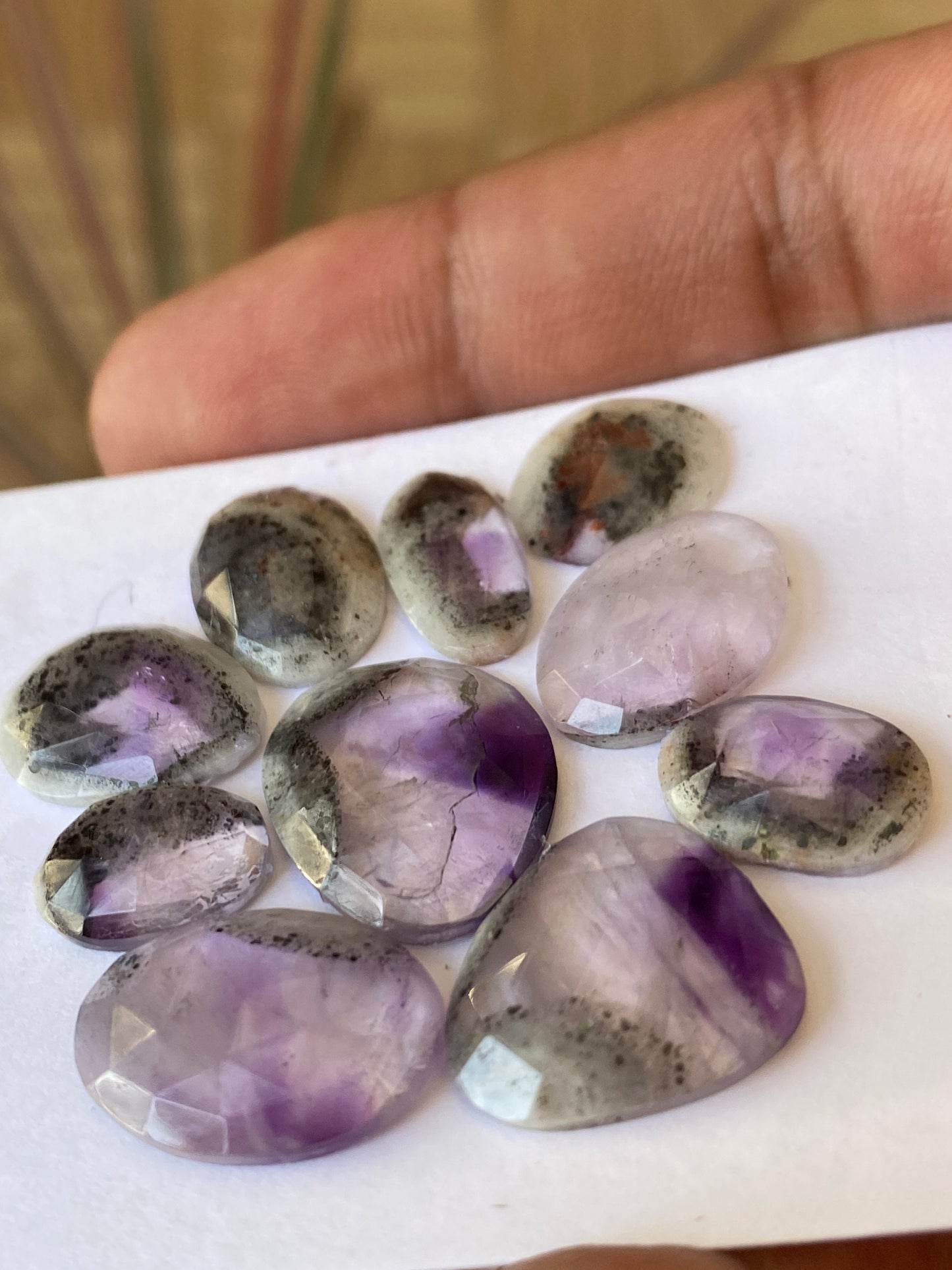 Stunning quality trapiche amethyst with black spots flats rosecuts  cabochon  pcs 10 wt 45 carats size 9x12-17.8x14.5mm amethyst rosecut