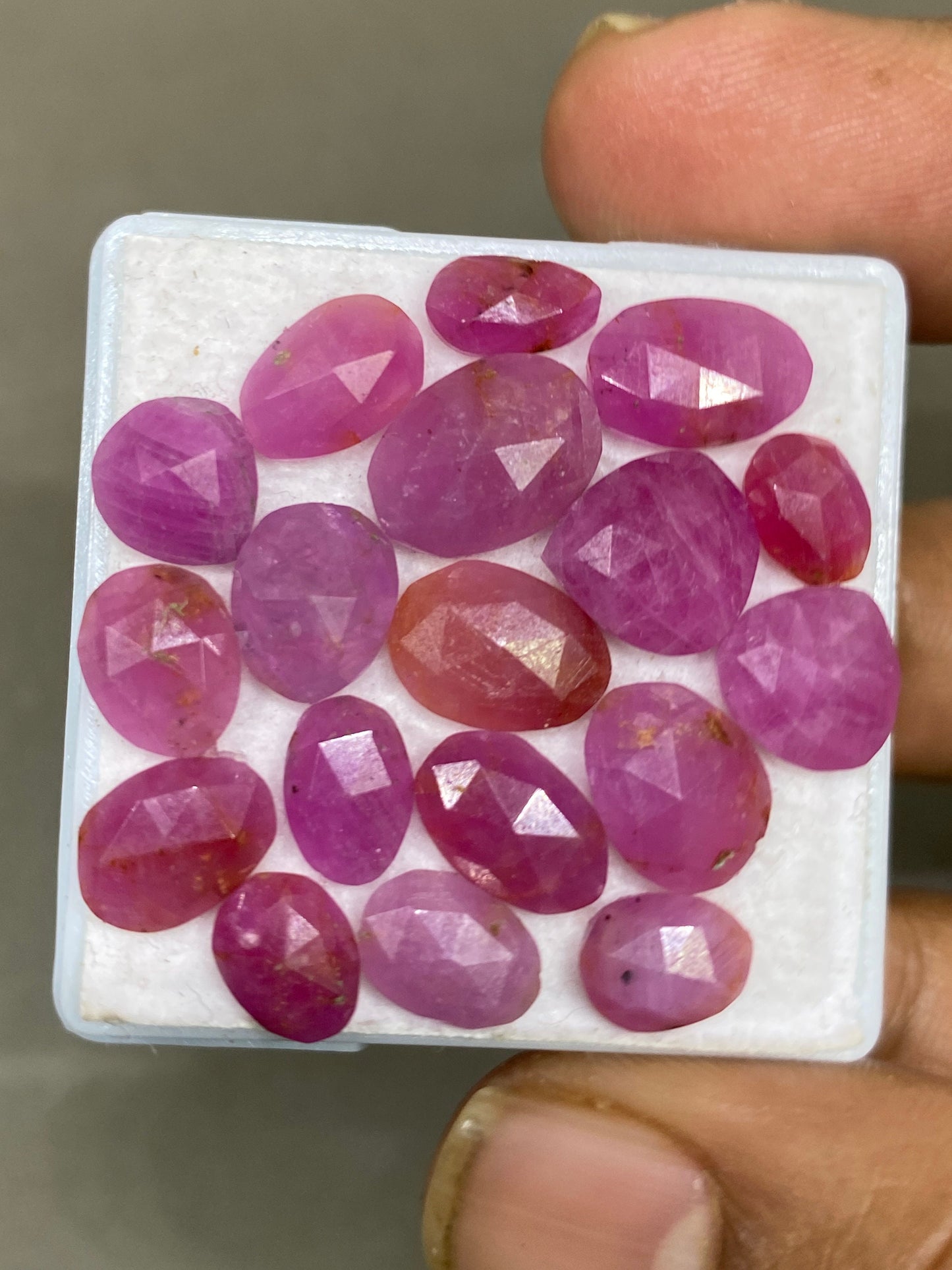 Amazing natural unheated untreated ruby rosecut flats amazing color mixed shapes wt 44 cts pcs 19 size 8x5.8mm-12x9mm ruby rosecut