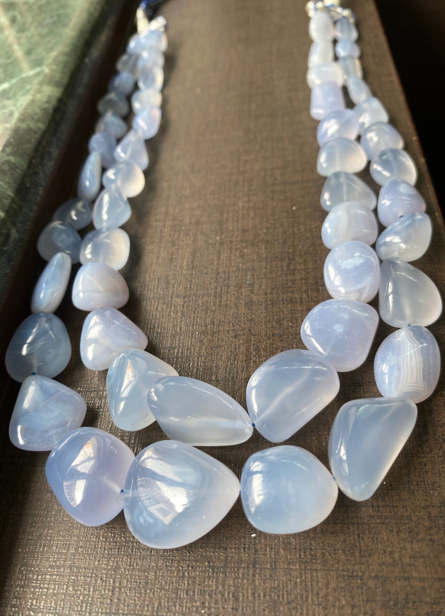 Delightful Lavender chalcedony tumble nuggets necklace aaaaa fine quality wt 814 cts length inches size chalcedony necklace