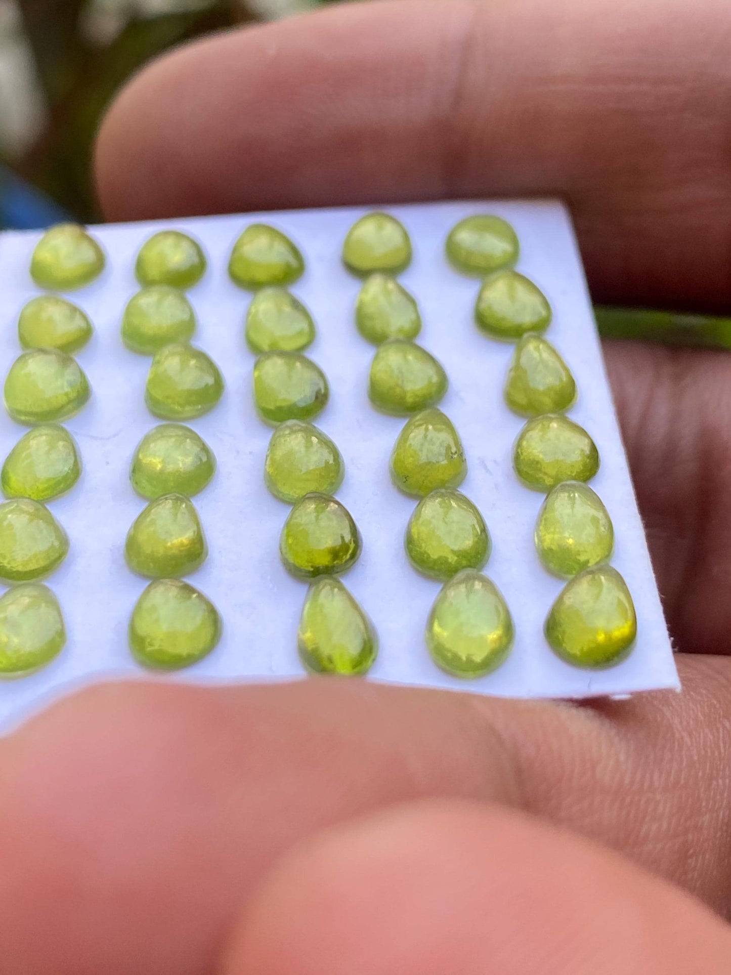 Gorgeous rare fine quality peridot cabochons pear shape wholesale lot weight 13.35 carats size 5.8x4.3mm-6.8x5mm pcs 30 peridot cabochons