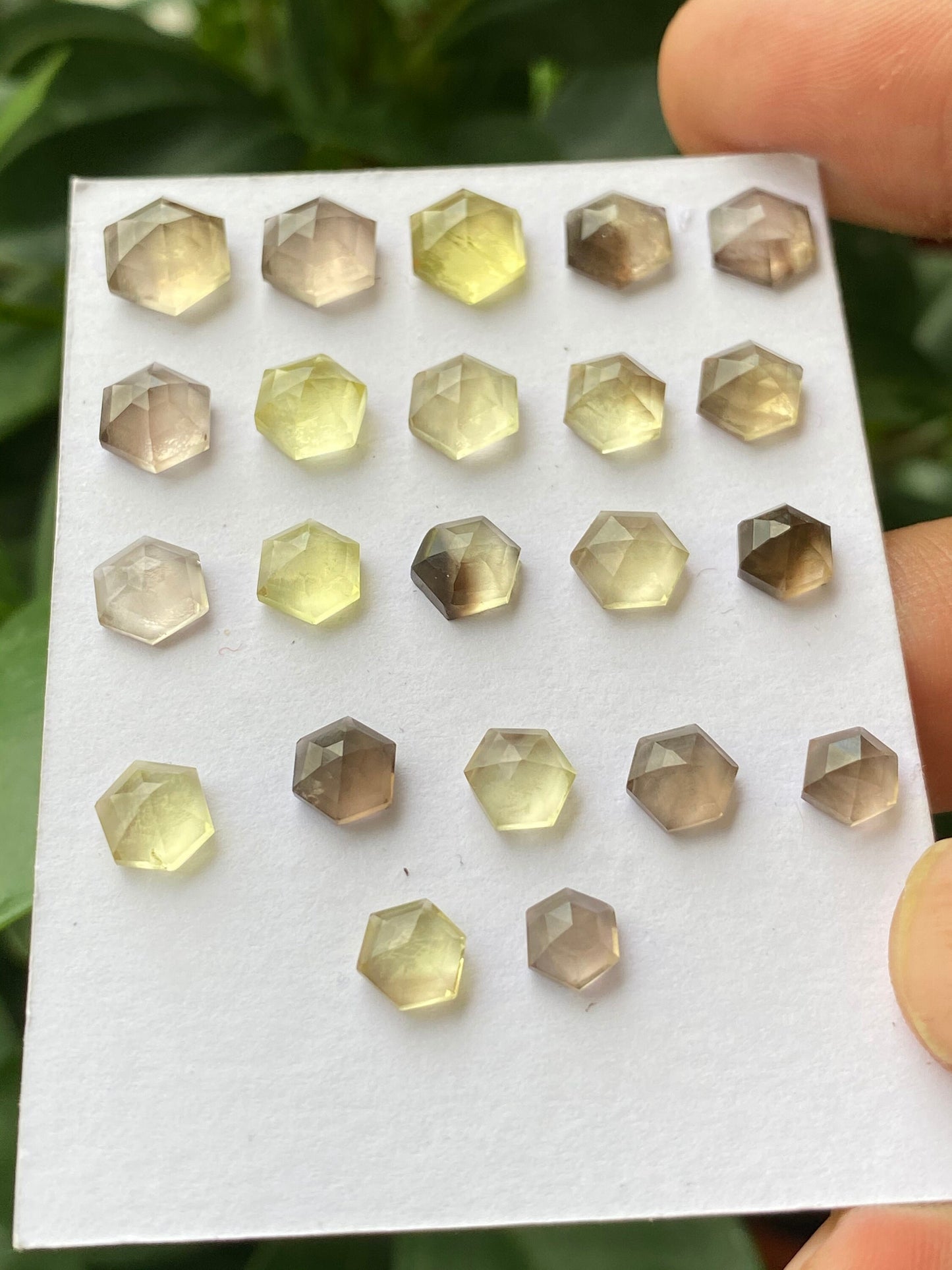 Very cute rare bi color lemon quartz step cut hexagon  wholesale lot fine quality pcs 22 wt 30.50 carats size 5.5mm-8.7mm step cut quartz