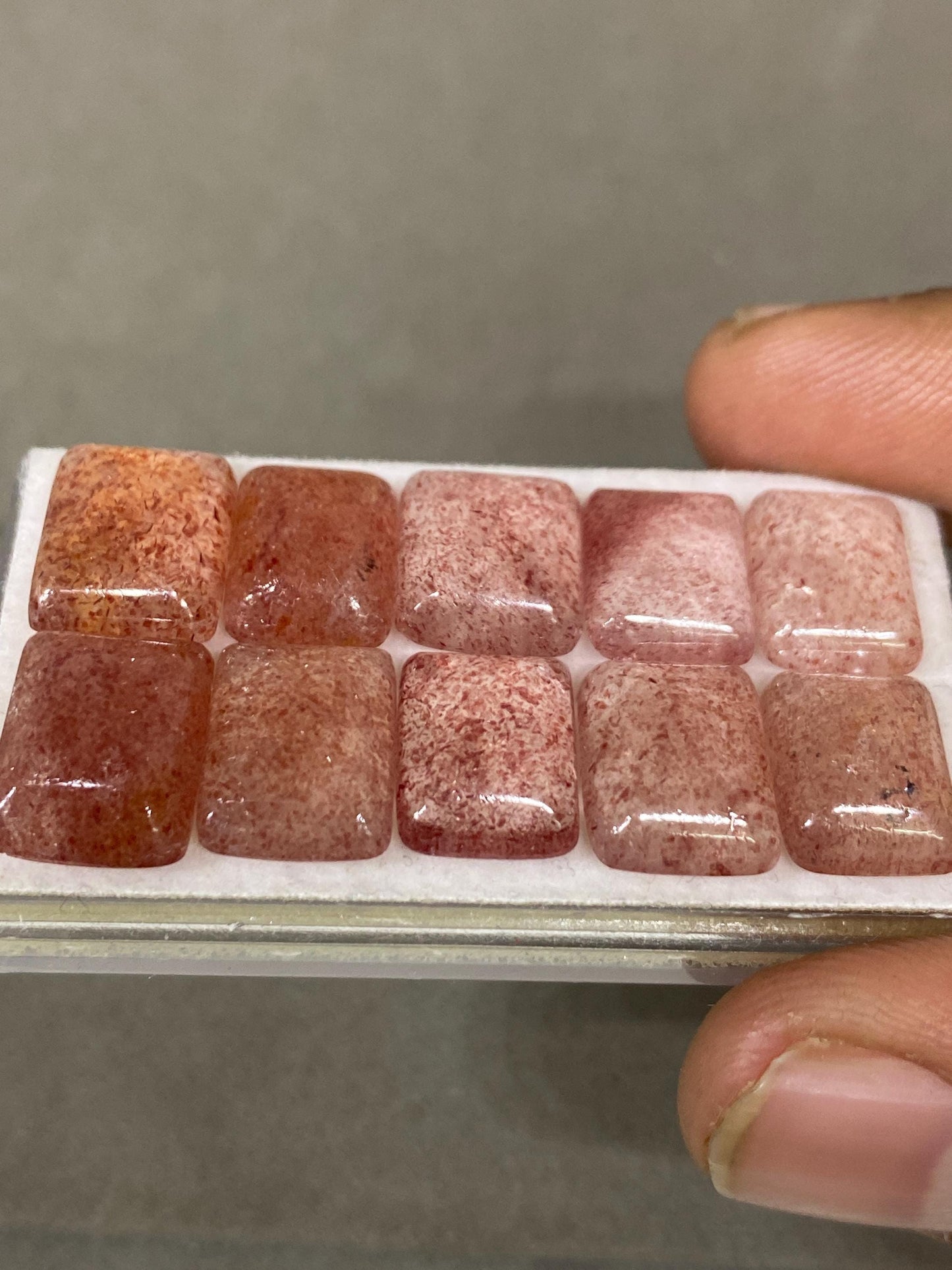 Aweome rare strawberry quartz sugar loaf cabochons  weight 45.5  cts pcs 10 size 12x10mm pink strawberry   sugar loaf cabcohon