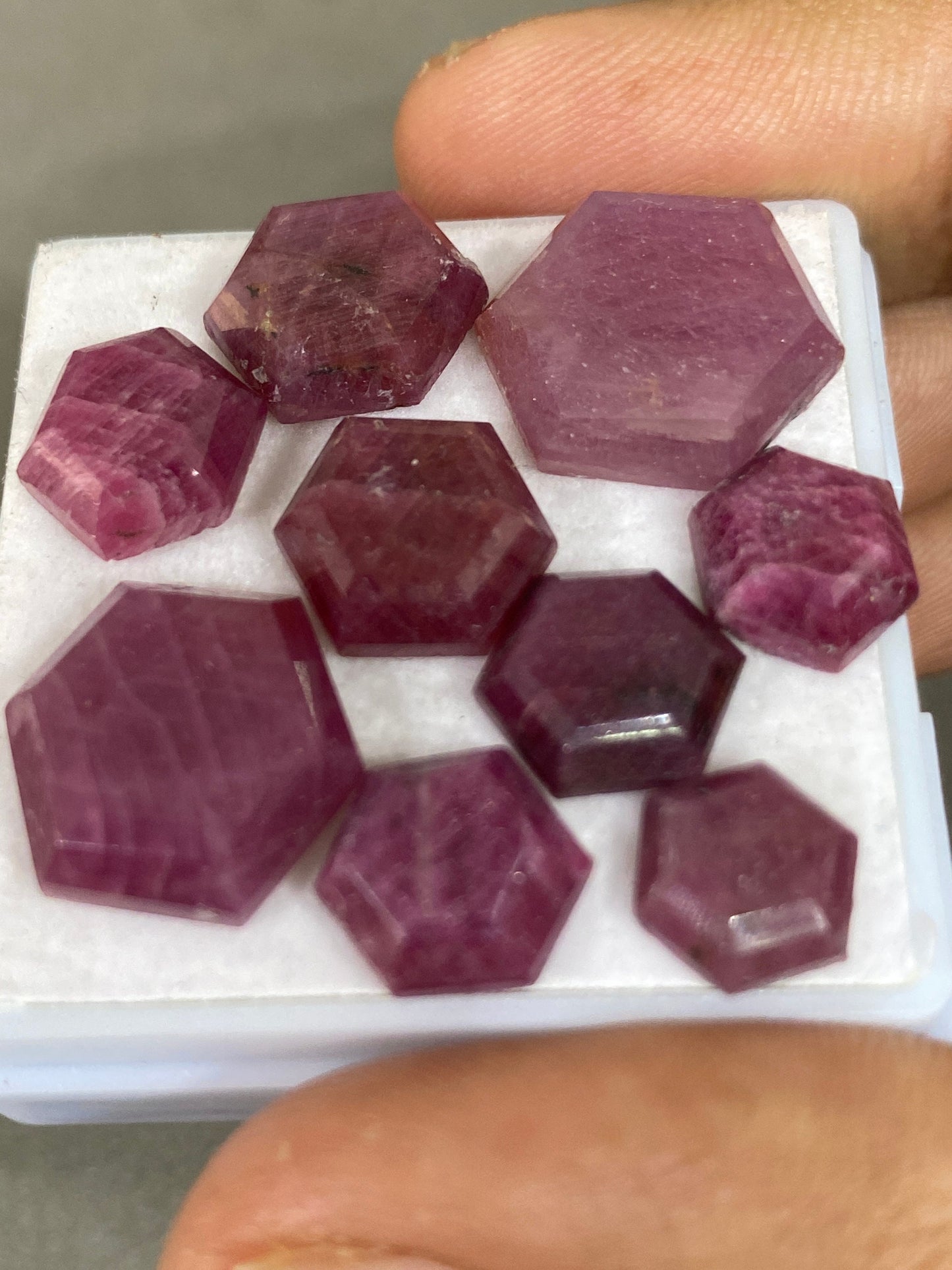 Attractive Rare mozambique mines ruby hexagon step cuts weight  54 cts  pcs 9 size  8mm-14mm ruby hexagon flatbacks