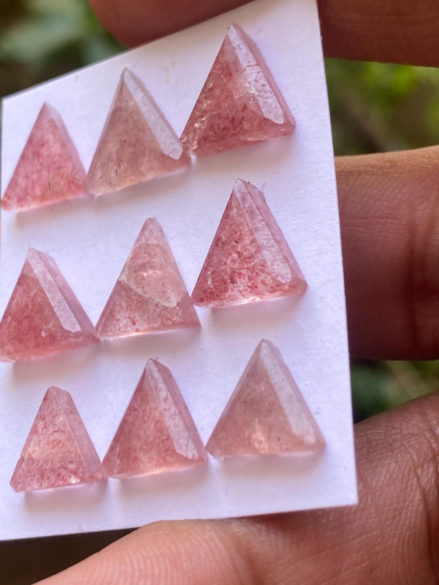 Amazing strawberry quartz triangle step cut  Pcs 9 weight 24.20 carats size 10x9.7mm-11.7x10.8mm strawberry quartz rosecut lot