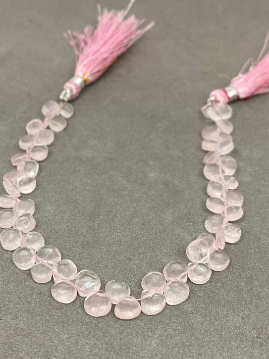 Natural Rosequartz faceted heart briolettes strand 8 inches Faceted rose quartz heart briolette