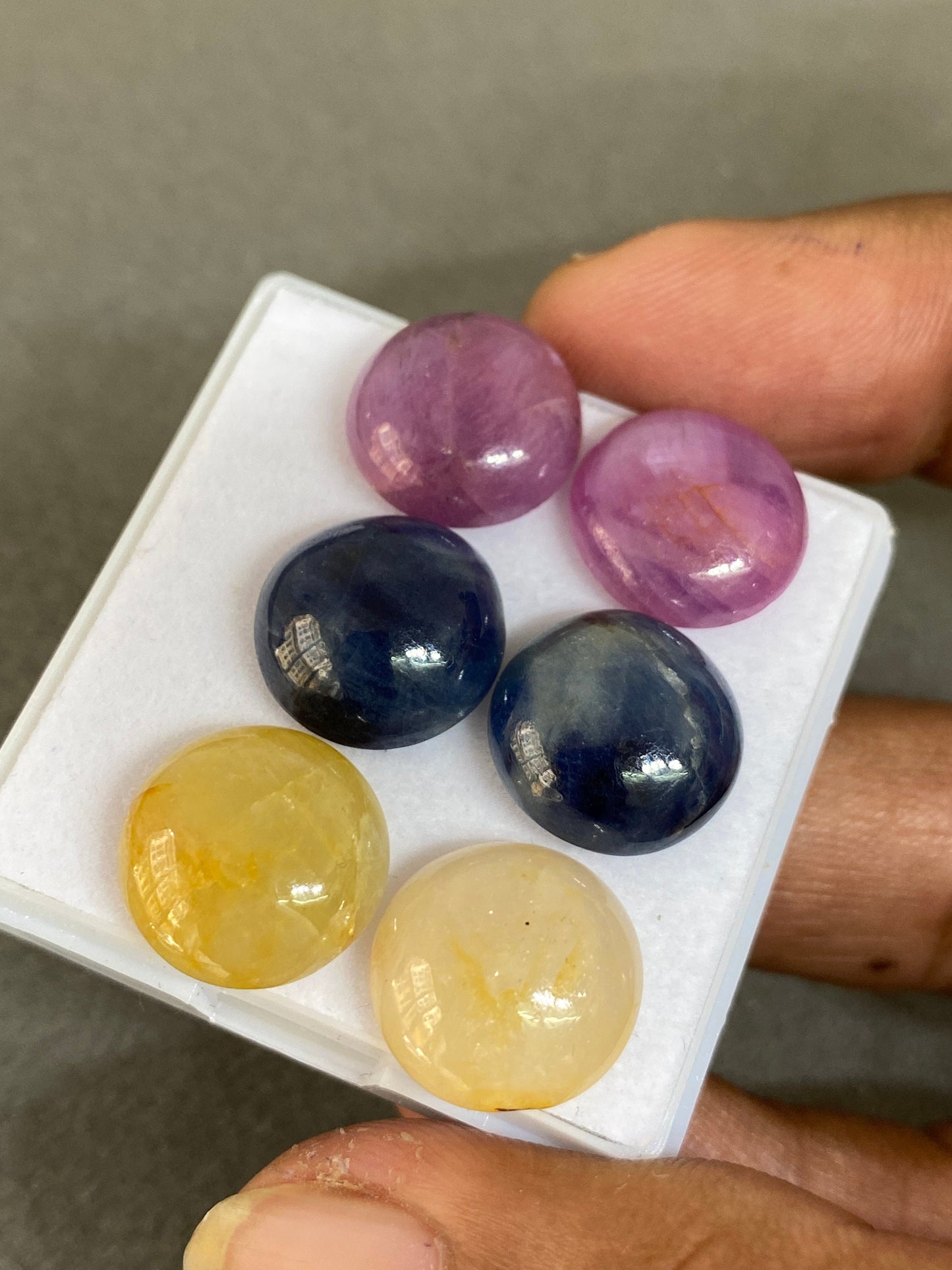 Rare natural pink sapphire yellow sapphire blue sapphire round cabochons pair 14mm wt 68 cts pcs 6 sapphire round cabochons natural sapphire