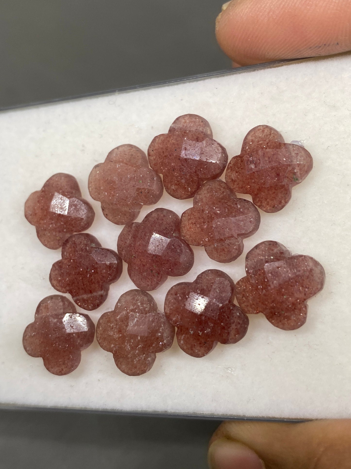 Stunning strawberry  quartz faceted flower shape carving briolette drilled pcs 11 wt 60 cts size 13mm Strawberry quartz Flower briolette