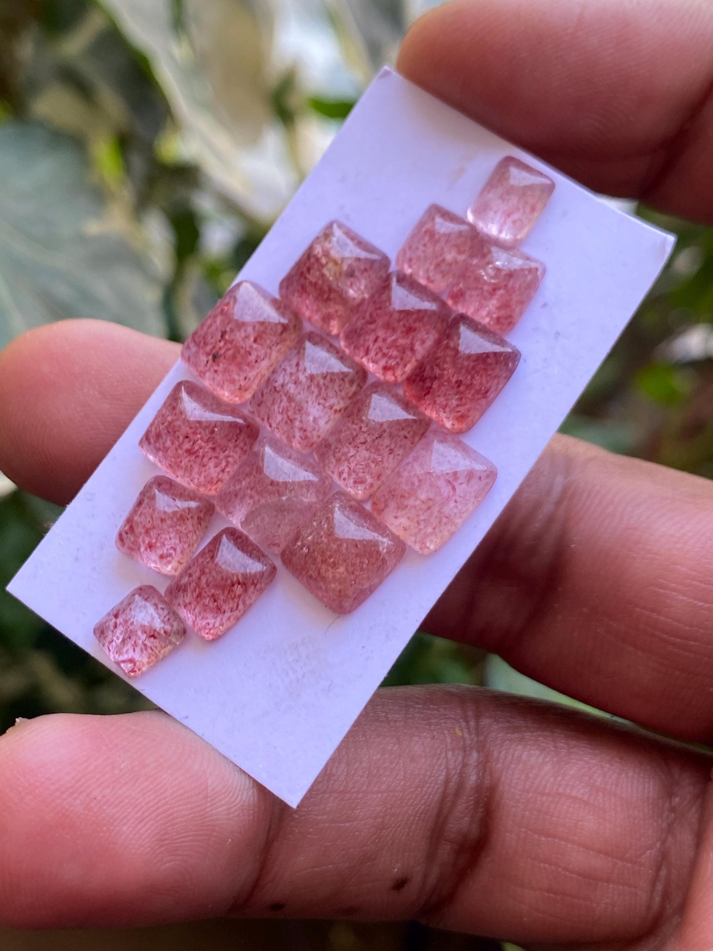 Gorgeous rare strawberry quartz sugar loaf cabochons  weight 35 cts pcs 16 size 6.9x5.4mm-9.3x7.4mm pink quartz sugarloaf cabcohon