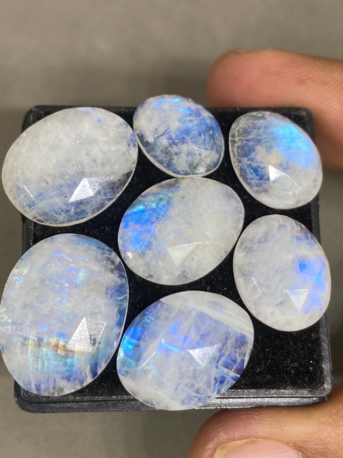 Stunning Blue fire rainbow moonstone faceted rosecut pcs 7 wt 56.65 cts size 13x10-20x16mm good fire rainbow moonstone faceted moonstone